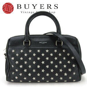 Saint Laurent Duffle Handbag Black Leather Shoulder Strap Studs